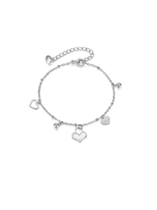 [1205] Steel colored bracelet Stainless steel Shell Heart Minimalist Link Bracelet